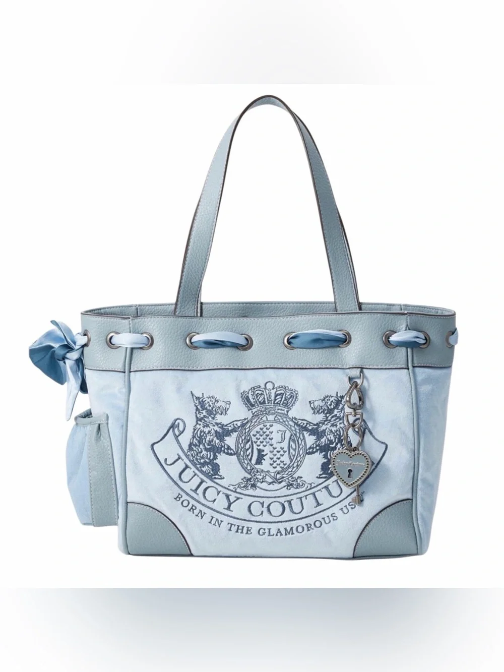 Juicy Couture Daydreamer Shopper Tote Bag in Dusk Blue Velour & Faux Leather
